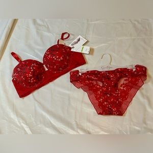 Jessica Simpson 2 piece red small floral print bra and panties